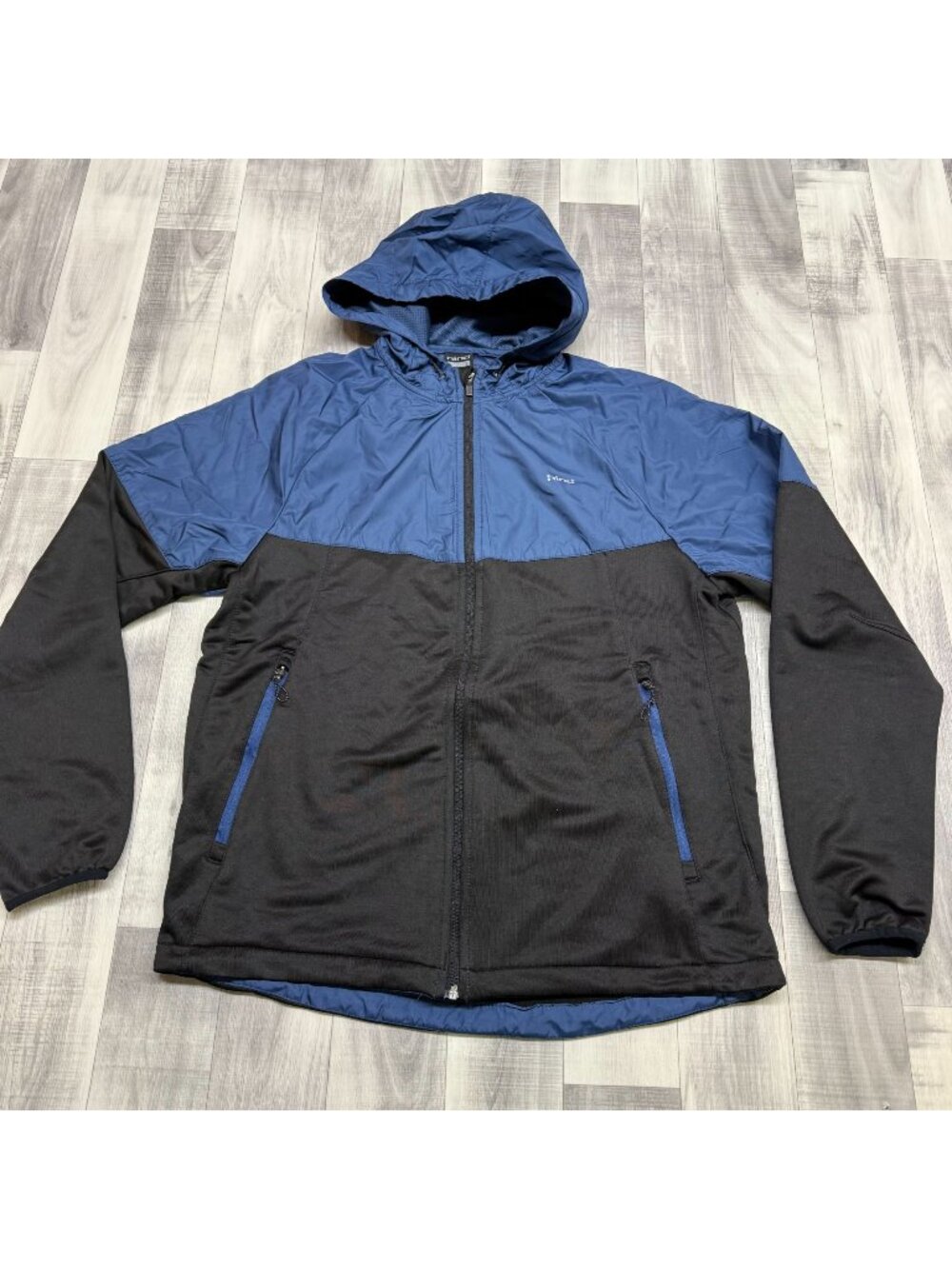 ✅Mens L Hind Full Zip Hooded Jacket Black/Blue Activewear Pockets Running Hiking